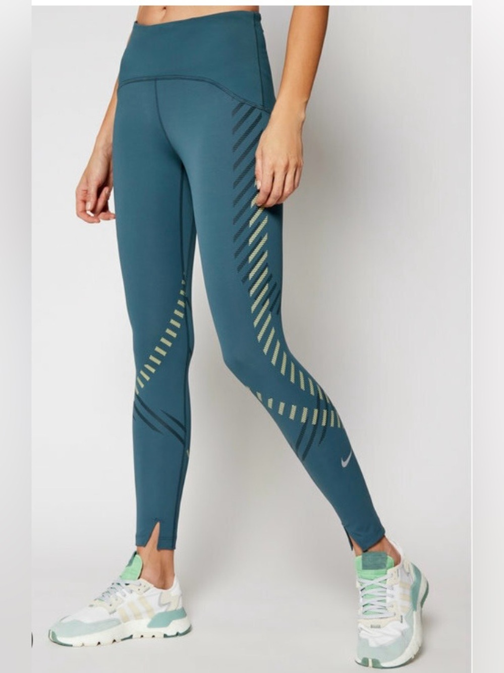 Nike Teal Leggings with Lime Graphic Stripes size xs